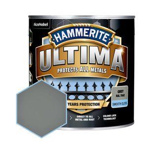 Гладкая краска 3 в 1 по металлу на водной основе Hammerite Ultima Smooth защитная, глянцевая, серая RAL 7042 5774728 фото