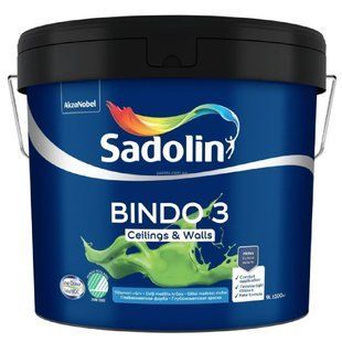 Емульсійна фарба Sadolin Bindo 3 для стін та стелі, біла, BW, 9 л 5846002 фото