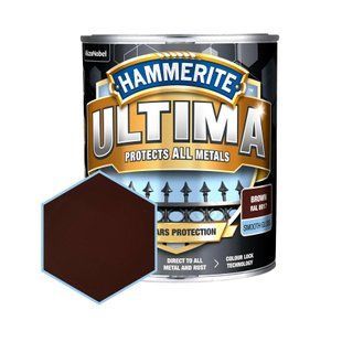 Гладкая краска 3 в 1 по металлу на водной основе Hammerite Ultima Smooth защитная, глянцевая, коричневая RAL 8017 5774716 фото