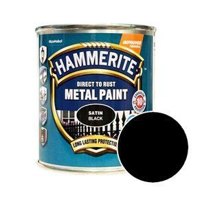 Краска 3 в 1 по металлу Hammerite Metal Paint Satin защитная, чёрная 5126437 фото