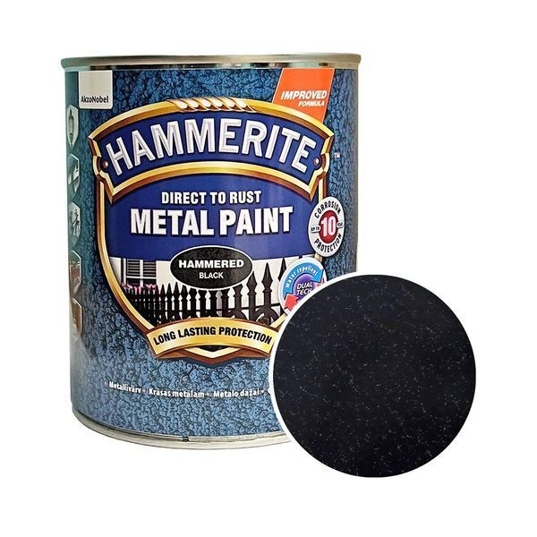 Краска молотковая 3 в 1 по металлу Hammerite Metal Paint Hammered защитная, черная 5093281 фото