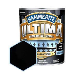 Гладкая краска 3 в 1 по металлу на водной основе Hammerite Ultima Smooth защитная, глянцевая, черная RAL 9005 5774714 фото